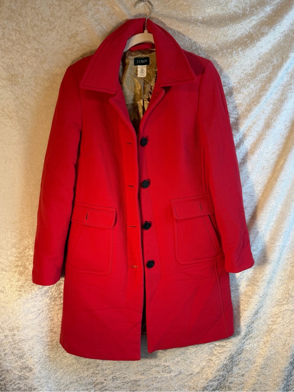J.Crew Vintage Red Wool Coat Size 8 94% Wool Classic Tailored Peacoat